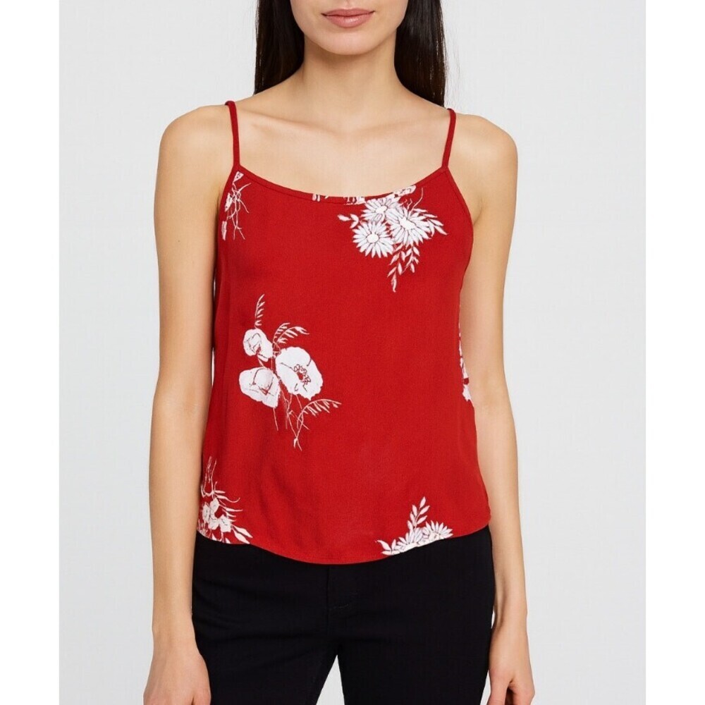 Anthropologie Kimchi Blue red and white cropped spaghetti strap blouse SZ M